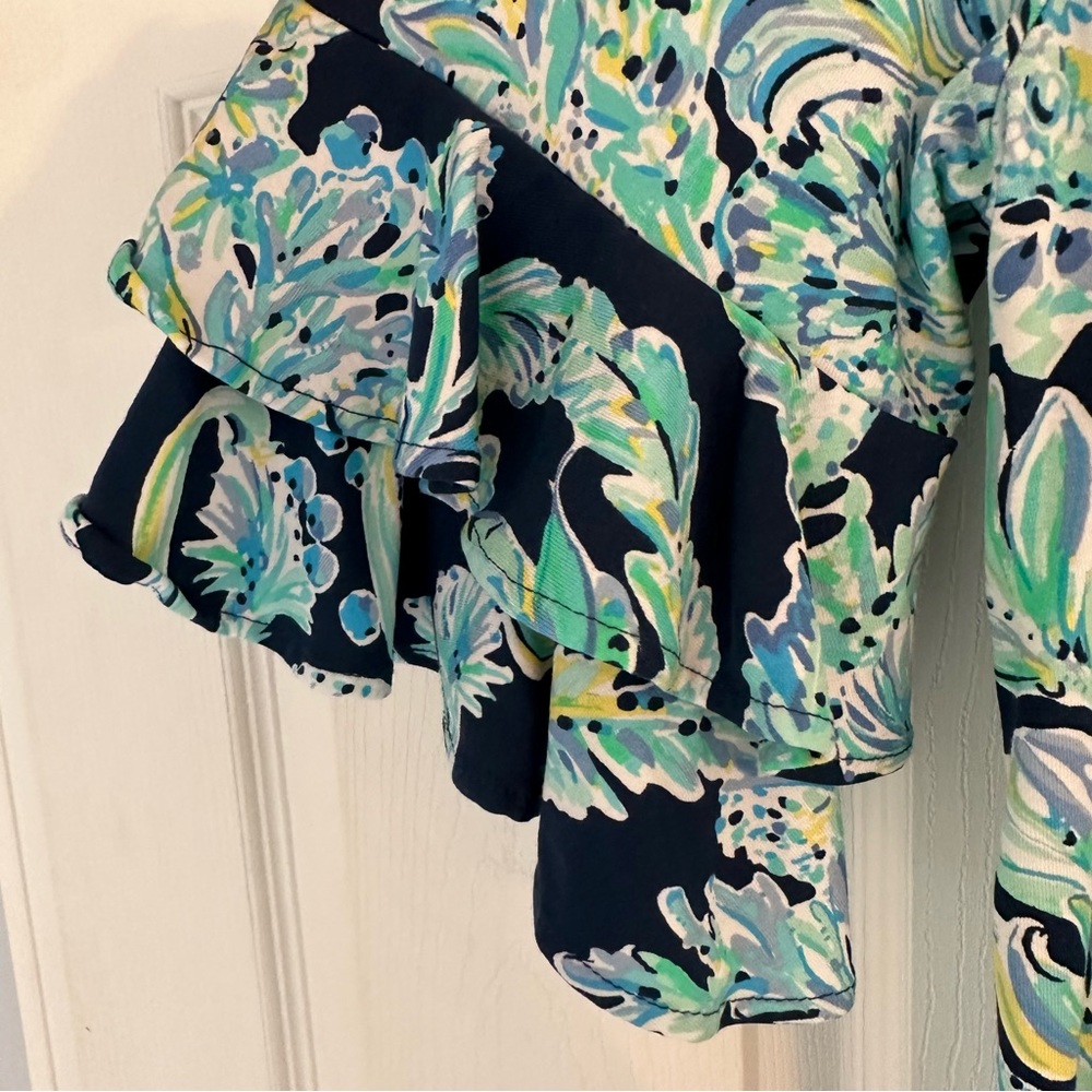 Lilly Pulitzer Lula Romper High Tide Navy Scuba Doo Ruffled Sleeves, Size Medium - Picture 5 of 15